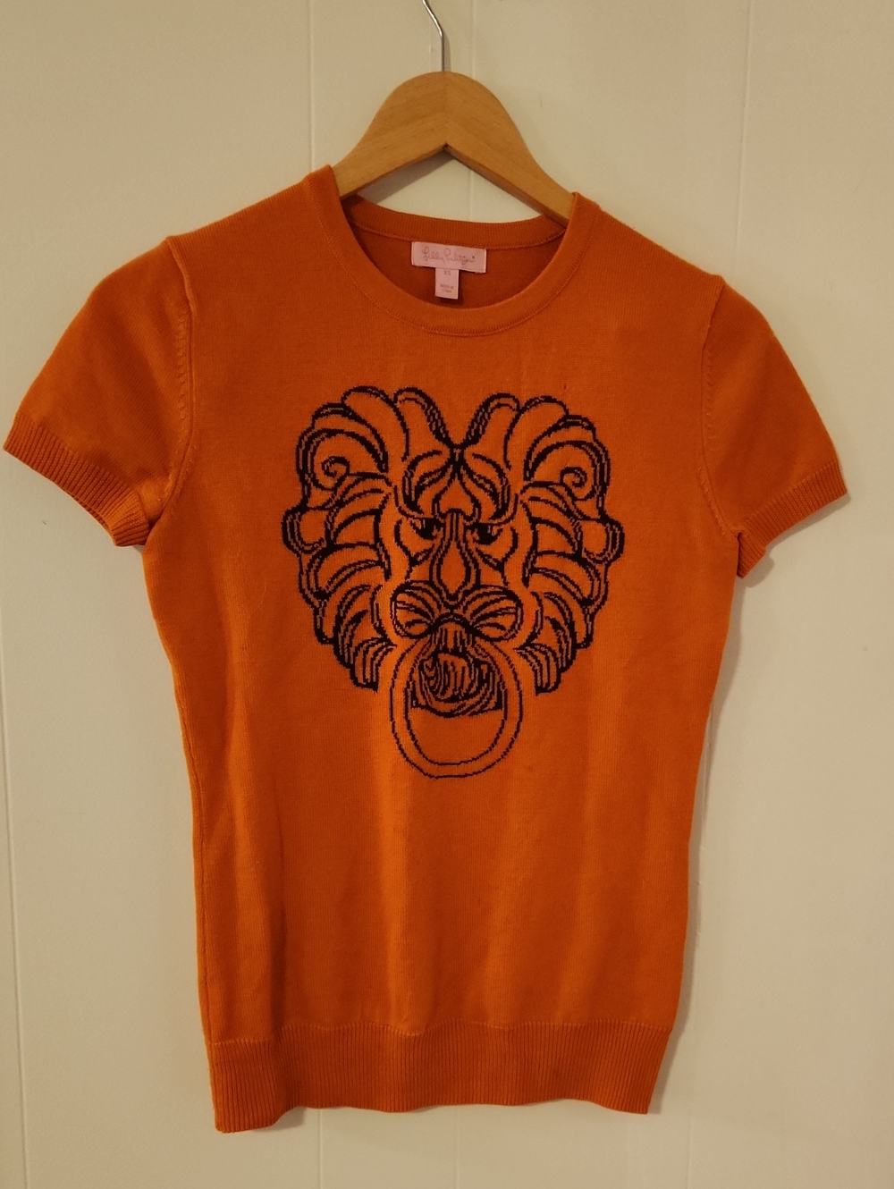 Vintage!! Lilly Pulitzer Orange Short-Sleeve Knit Top 100% Merino Wool